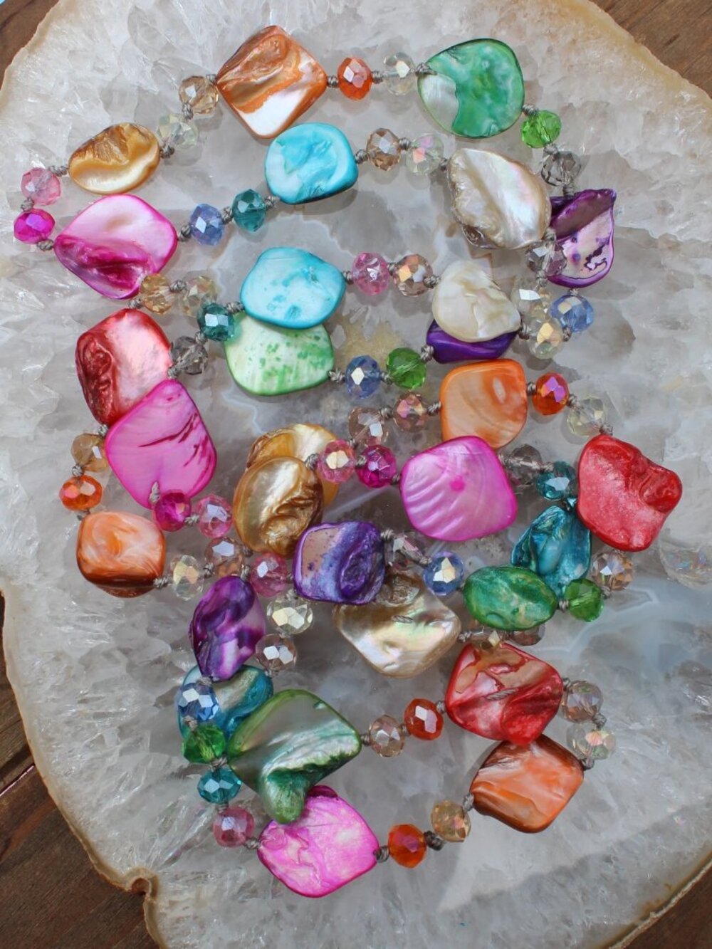 Unique Multi-Colored Shell Crystal Necklace - Picture 3 of 8
